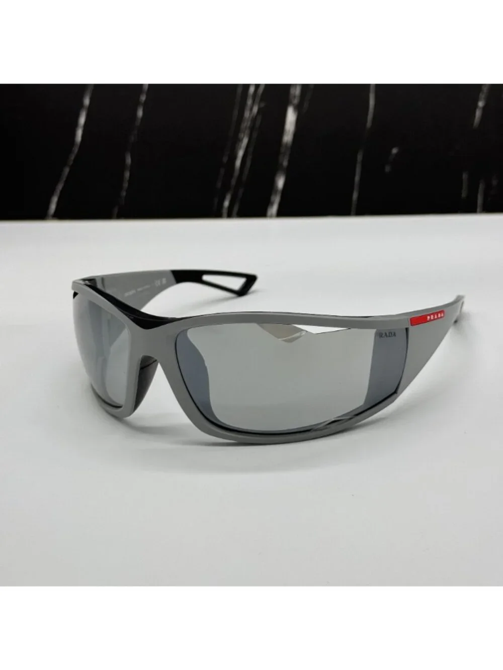 NWT Prada Linea Rossa PSA04S 13Z05A Silver Unisex Sunglasses With Fabric Chain